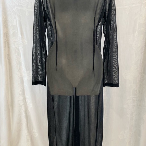 French YUMI MAZAO Sheer Black Poly Long Shirt Dress 2 M - Picture 5 of 7